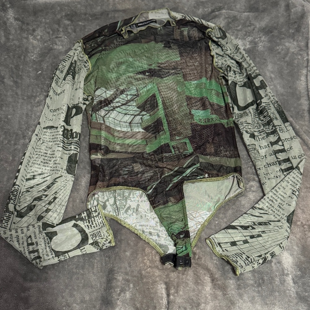 Women Green sheer Graphic bodysuit
